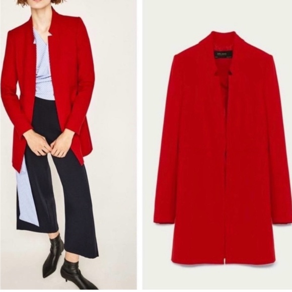 Zara Jackets & Blazers - Zara Notched Collar Long Red Blazer Jacket Size: US M NWOT